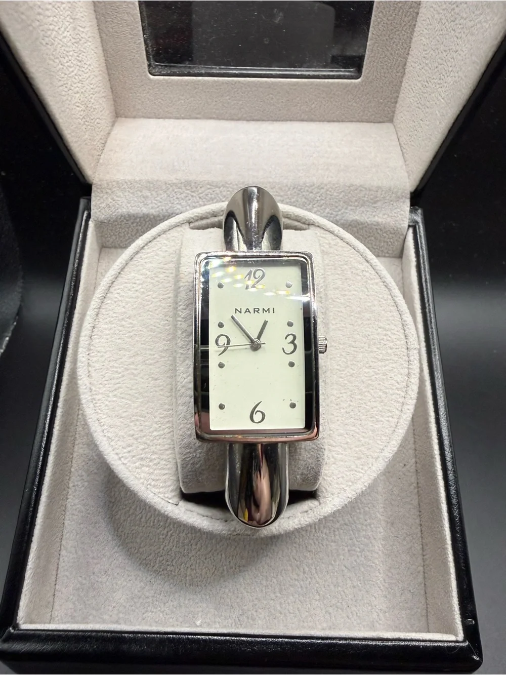 NARMI Womens Silver Bangle Watch Rectangular White Dial 24.0mm Japan Movt Tested